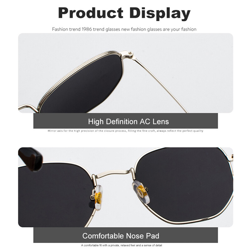 Hipster Hexagonal Sunglasses Men Women Vintage Metal Frame Retro Shade Glasses
