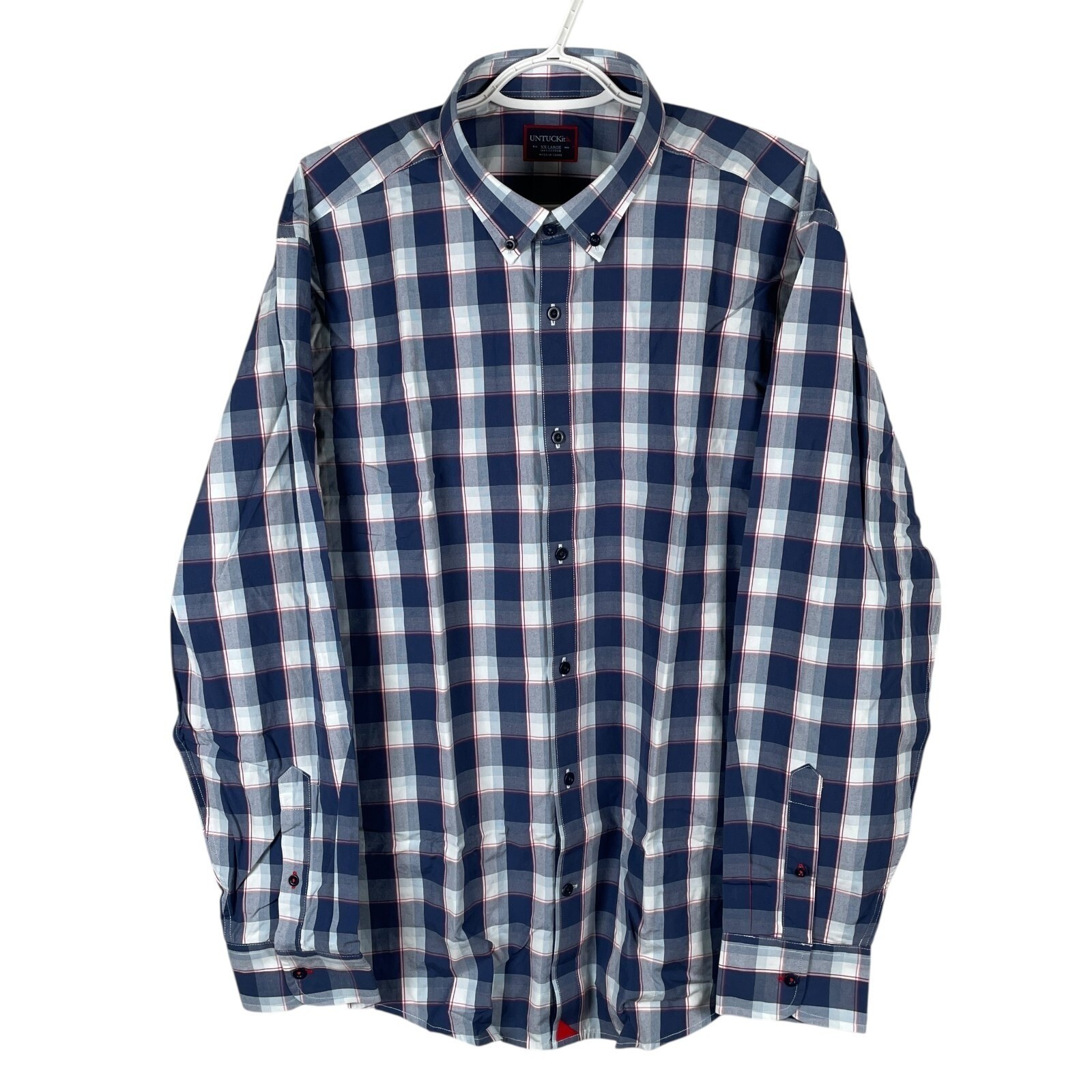 UNTUCKit St. Pierre Button Down Shirt Mens 2XL Reg Blue Plaid Long Sleeve NEW