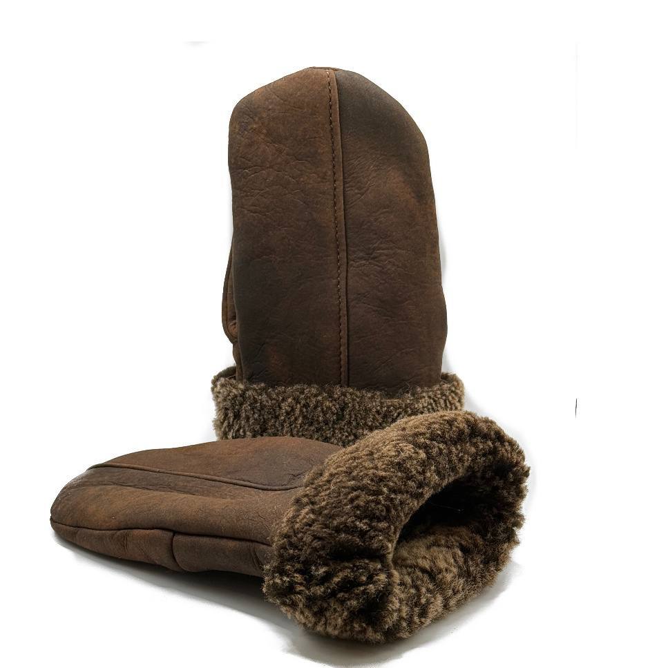 Vintage Men’s Women’s Genuine Shearling Sheepskin Leather Mittens Fur Gloves