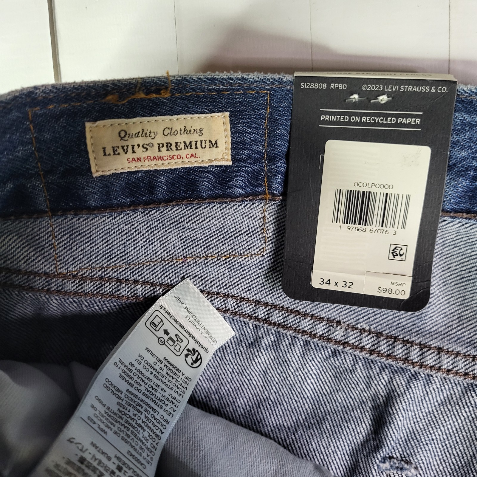 Levis Premium 568 Cargo Jeans 34×32 Men’s Loose Straight Blue New With Tags