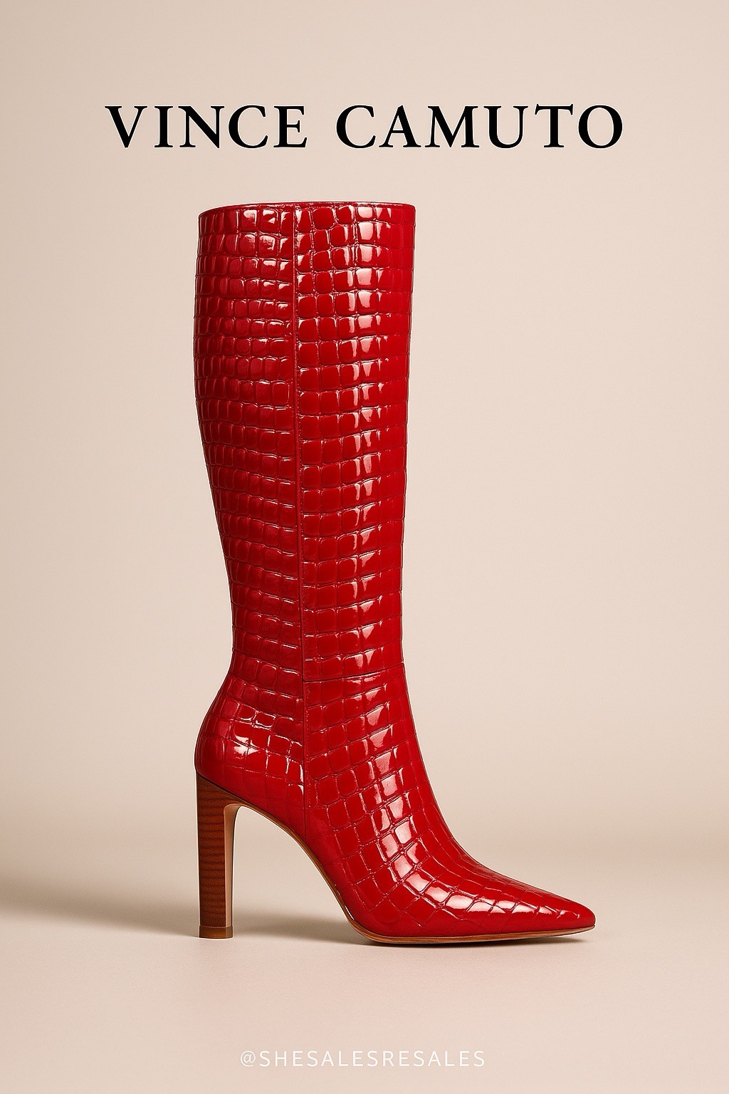 Vince Camuto Pelsna Red Croc Embossed Leather Knee High Boots Womens Size 9M/40