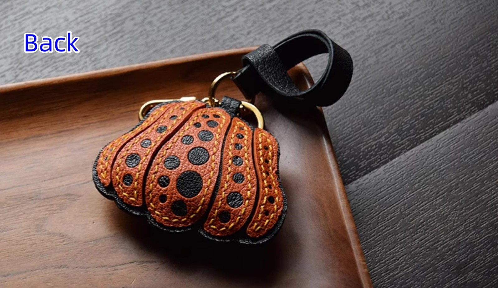 Halloween Pumpkin Bag Charm Pendant Handmade Lambskin Leather Keychain Key Ring