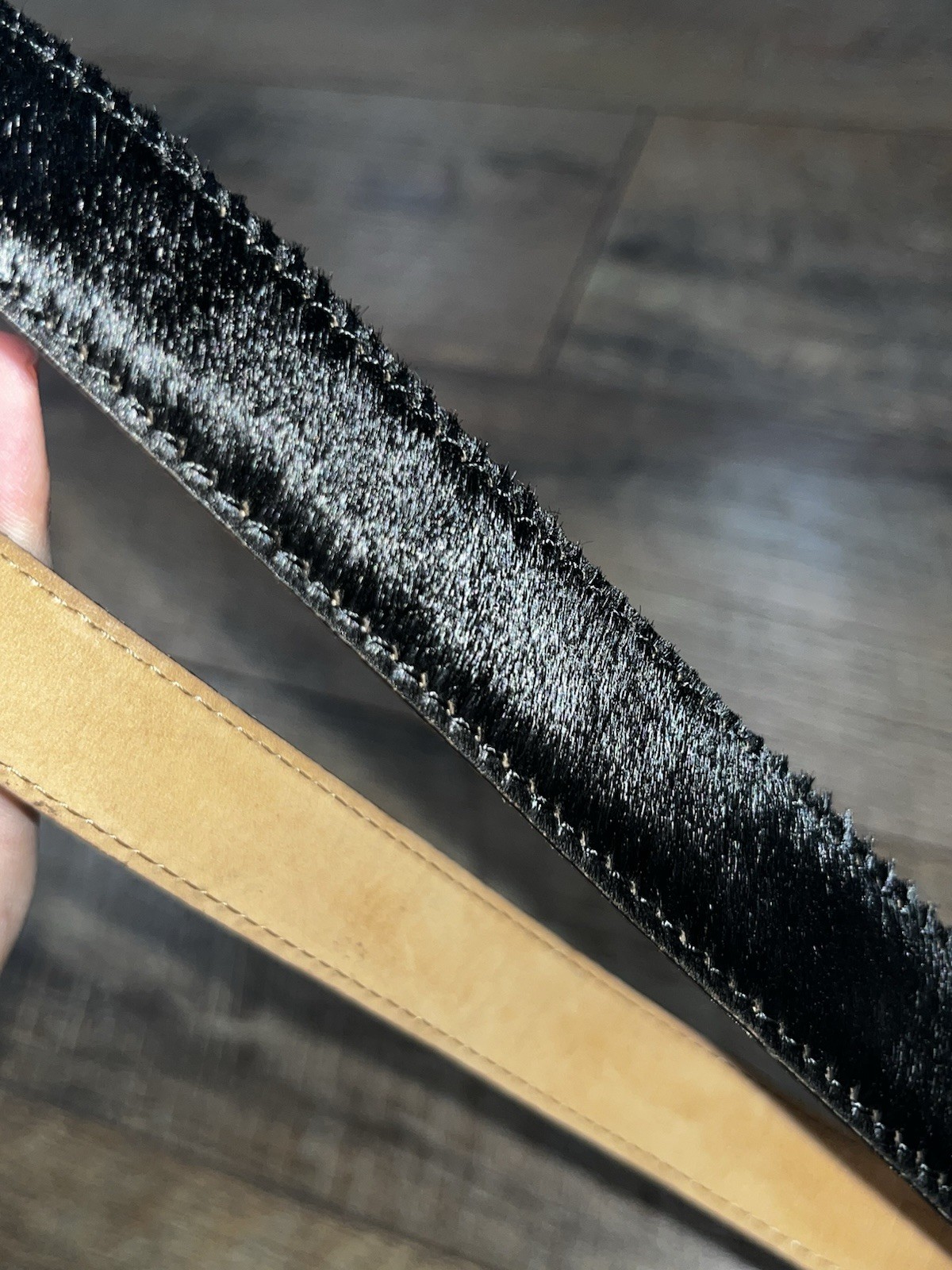 Vintage 90s Moschino Redwall Heart Buckle Black Furry Leather Belt Italy 28-32