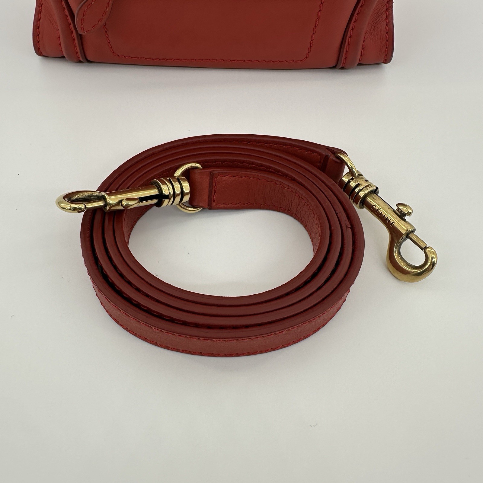 Celine Nano Luggage Top Handle & Crossbody Bag Red calfskin.