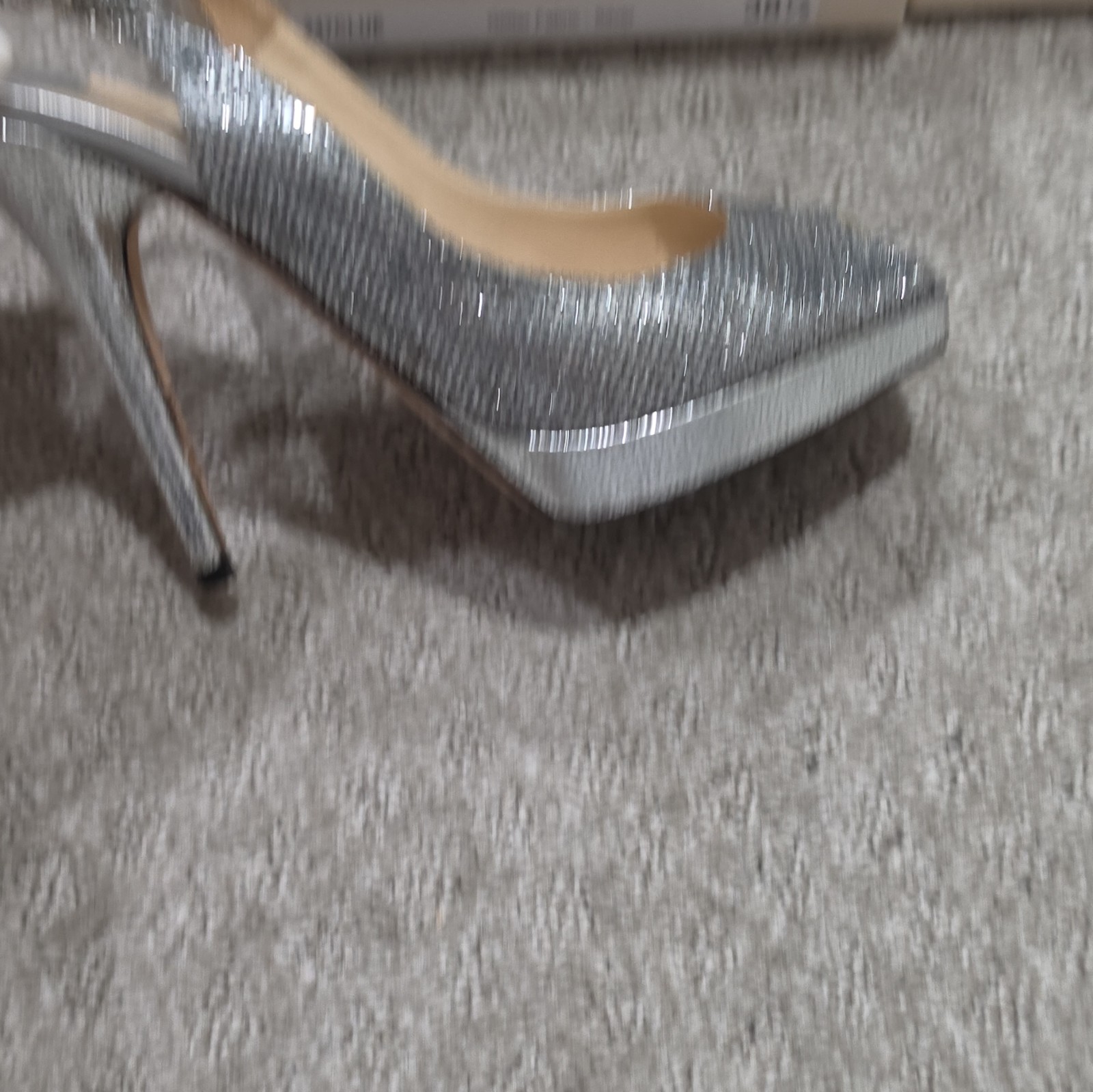 Jimmy Choo Silver Glitter Fabric Platform Peep Toe Ankle Strap Heels 38.5