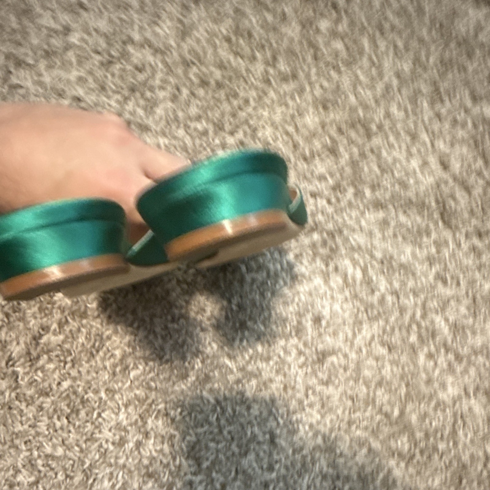 Manolo Blahnik Green Satin Rhinestone Pointed Toe Slip-On Mule Flats 6.5