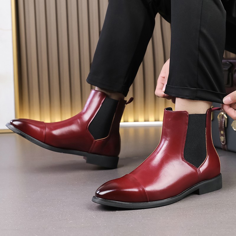 Men’s Faux Leather Pointed Toe Pull On Chelsea Ankle Shoes Boots Party Shoes New