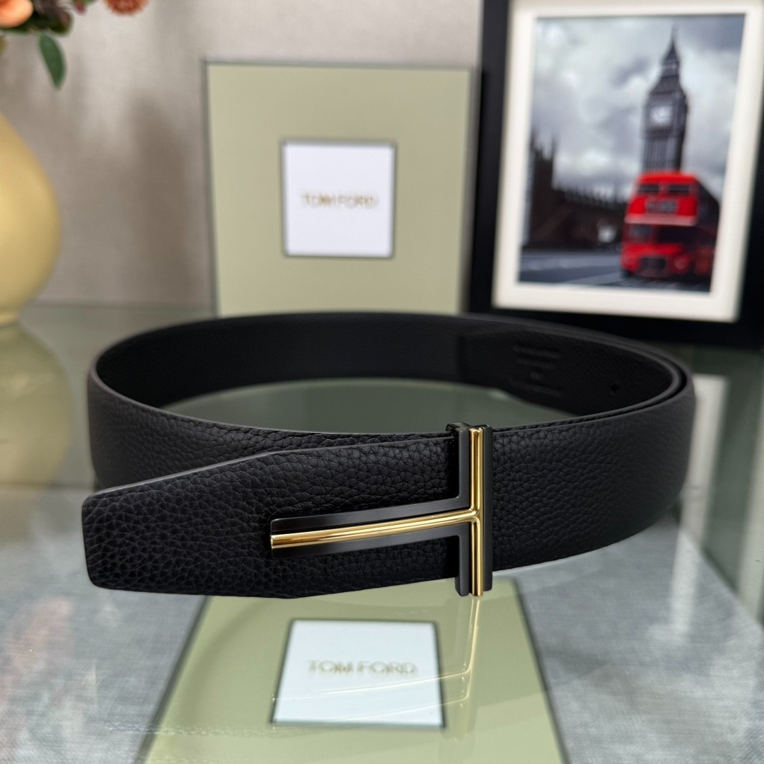 Authentic Tom Ford Reversible Leather T-Buckle Belt Luxury Designer Fashion