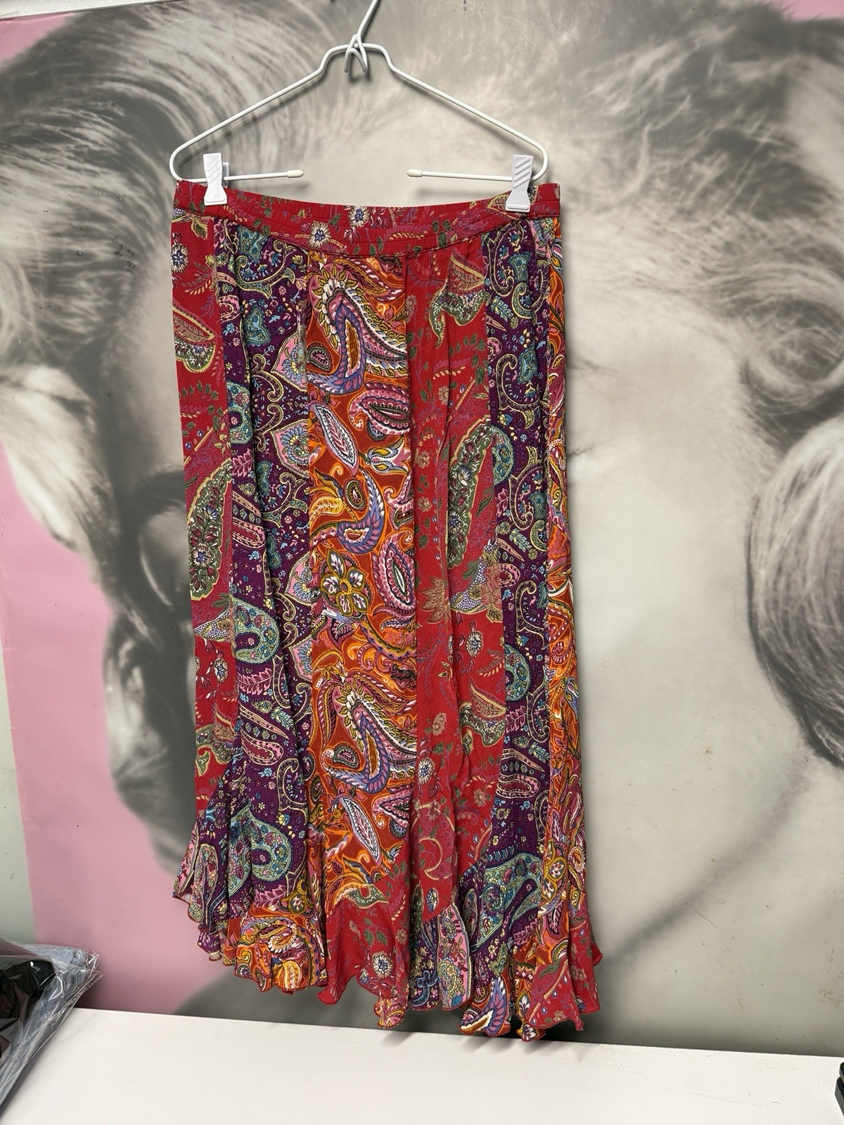 Requirements Rayon Skirt Red Paisley Gypsy Boho Size L