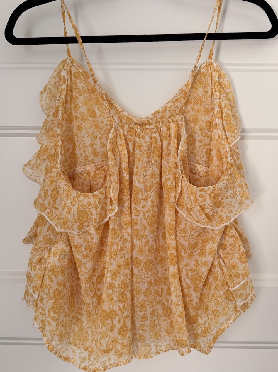 Women’s S OldNavy Chiffon Floral Ruffle Spaghetti Strap Cami Yellow/White SIZE L