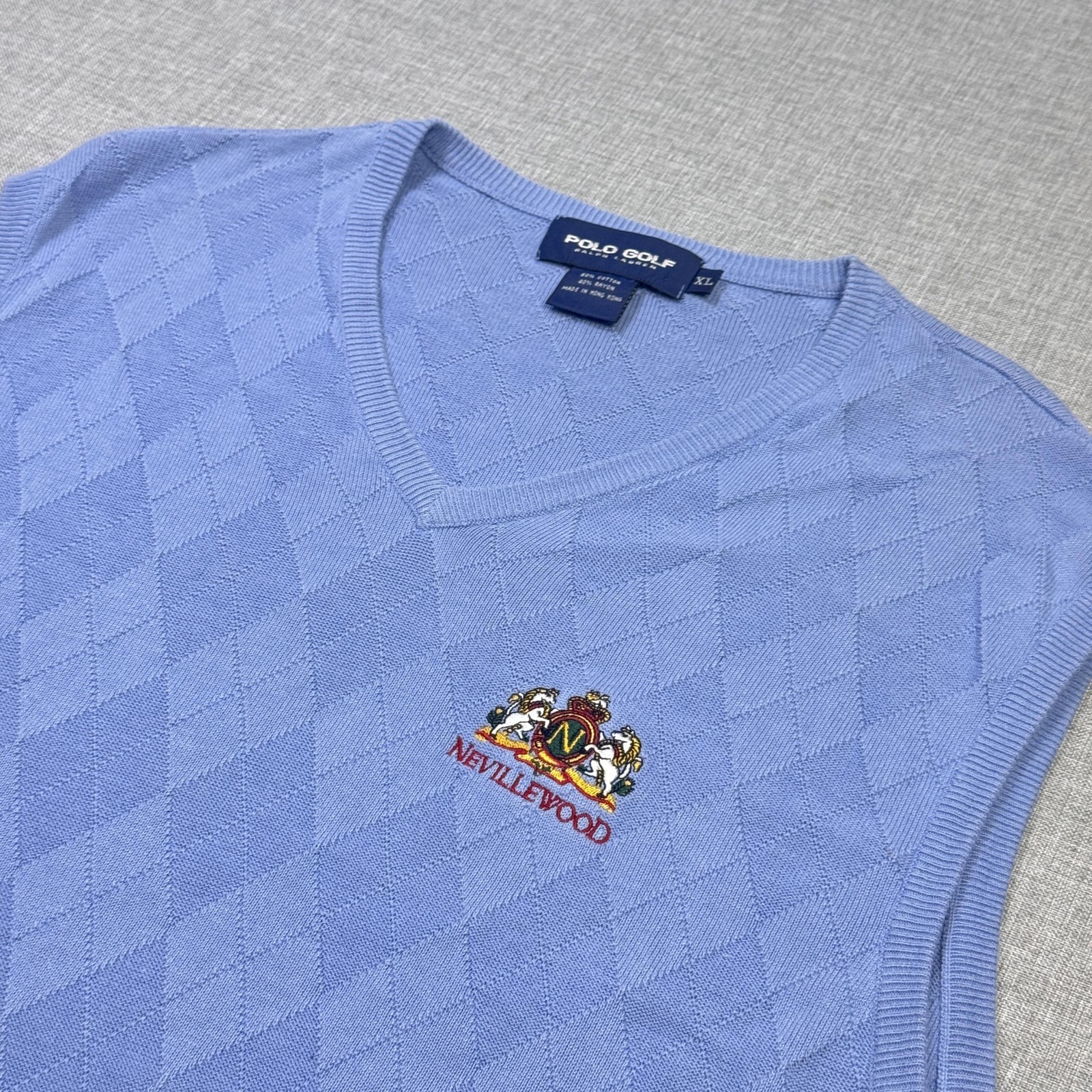 Polo Golf Ralph Lauren Argyle V-Neck Sweater Vest Mens XL Blue Embroidered