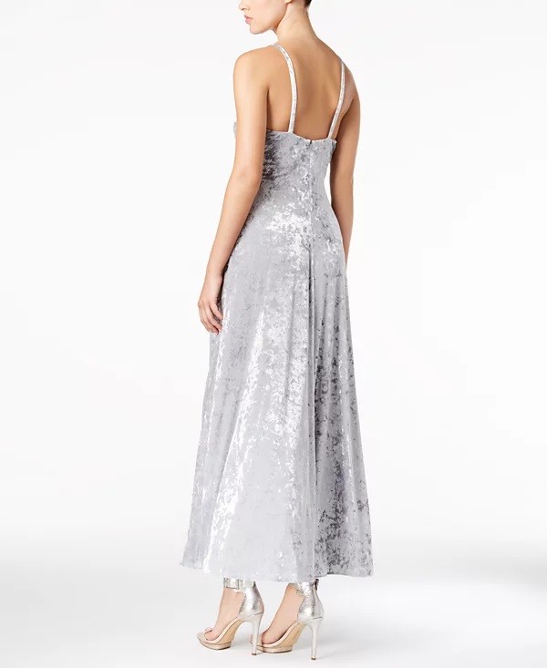 CALVIN KLEIN Strapped Crushed Velvet Slip Silhouette Maxi Dress , XS Silver