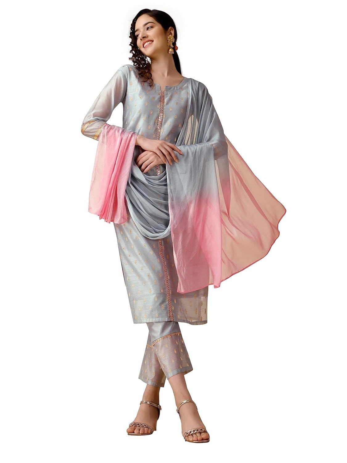 Women’s Chanderi Silk Jacquard Straight Kurta Pant with Dupatta