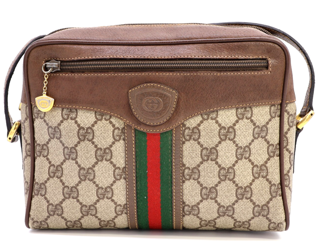 GUCCI VINTAGE Ophidia Shoulder Bag Web Stripe Logo Brown Classic Rare Authentic