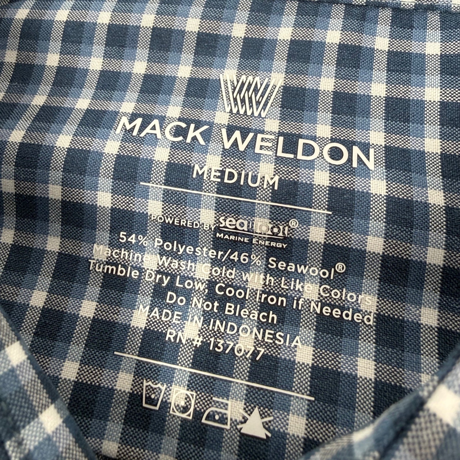 Mack Weldon Airflex Shirt Mens Medium True Navy Gingham Seawool Performance NEW