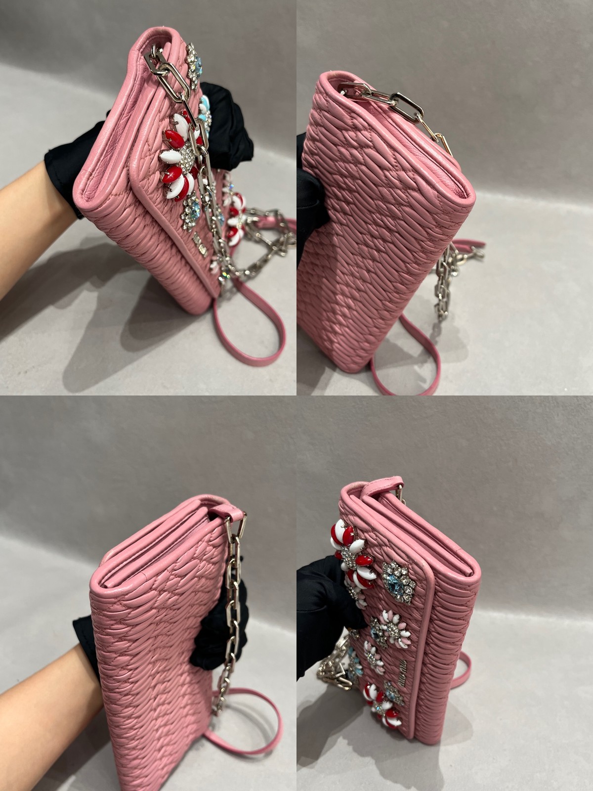 Miu Miu Matelasse WOC Normal Sakura Pink Ruched Lambskin Multiway Bag US Ship
