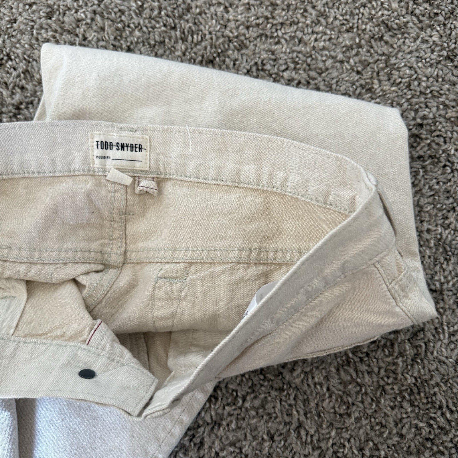 TODD SNYDER Selvedge Jeans Men’s SIZE 32X34 Slim Straight Fit Cream Casual