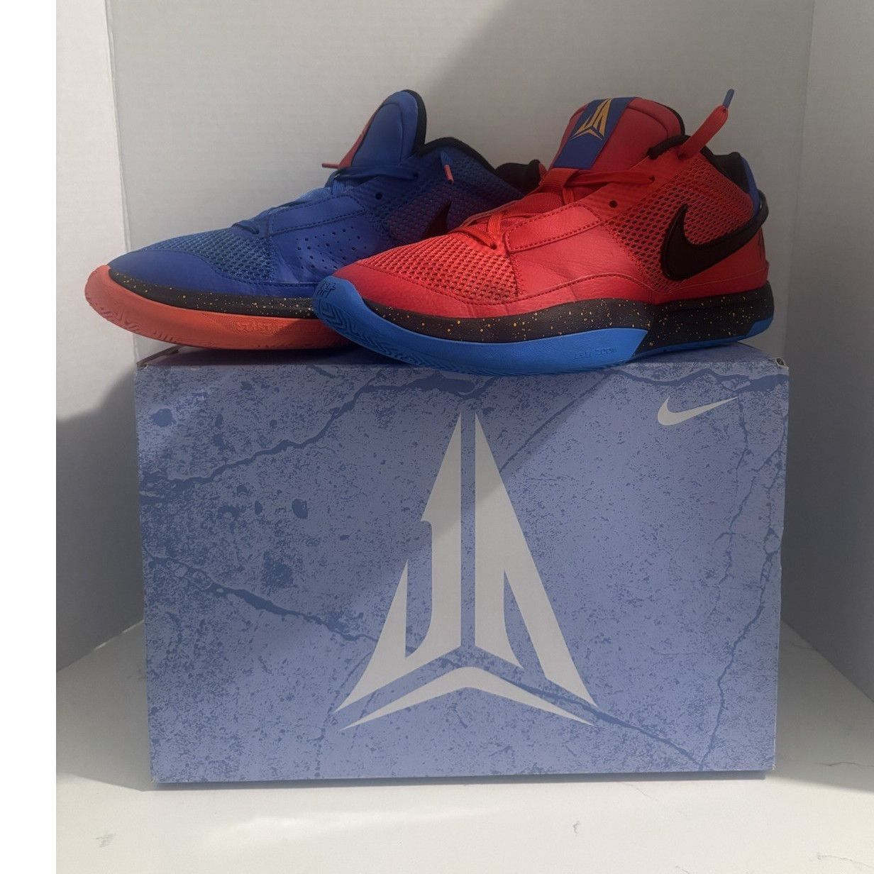 Nike Mid Top Red Blue Black Colorblock Lace Up Men’s Basketball Sneakers