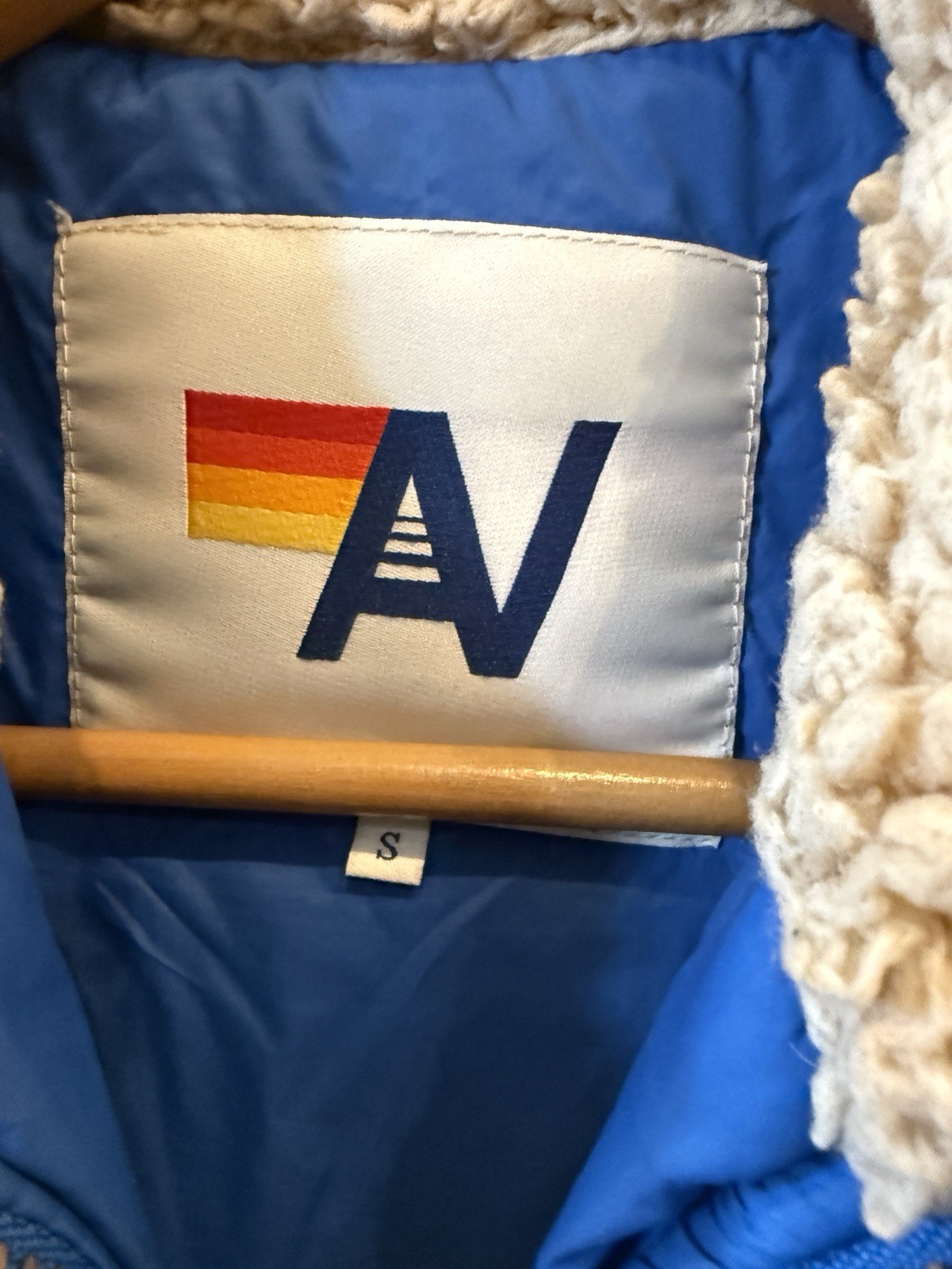 Aviator Nation Jacket Coat 5-Stripe Puffer Jacket Blue Sherpa Collar Small