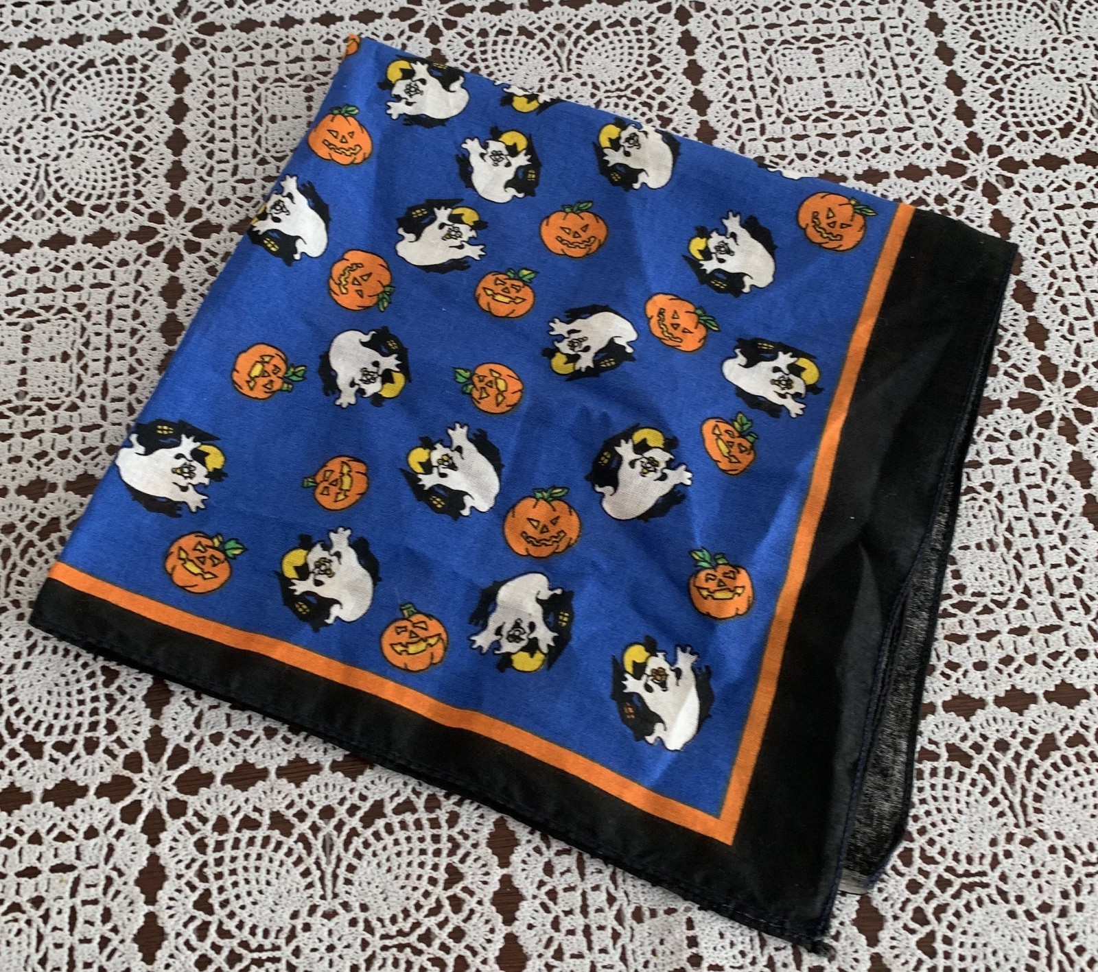 Paris Brand Halloween Design Square Bandana Scarf 21 In Blue Ghosts Pumpkins USA