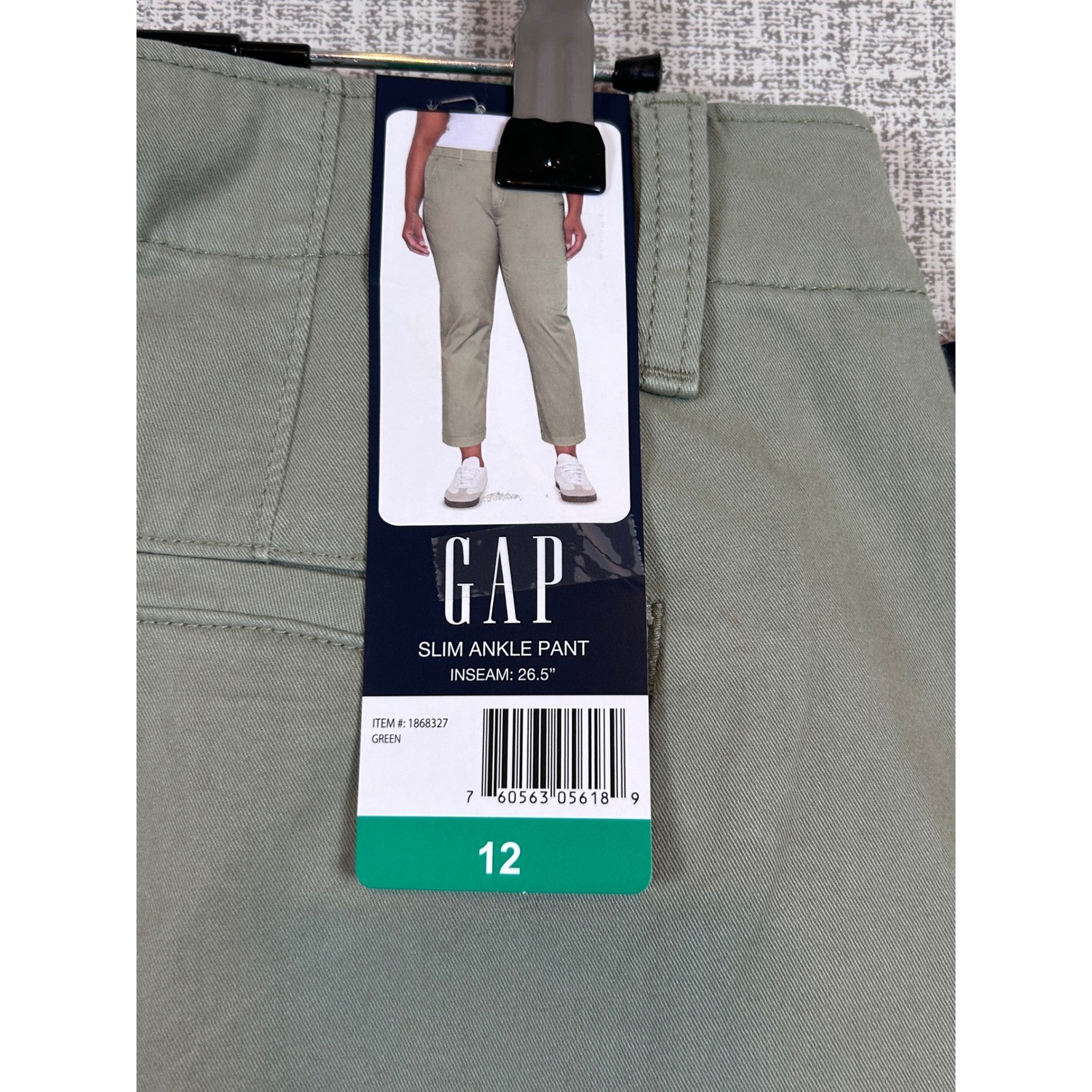 NWT GAP Slim Ankle Pant Green Chino Trousers Womens 12 Preppy Classic Casual