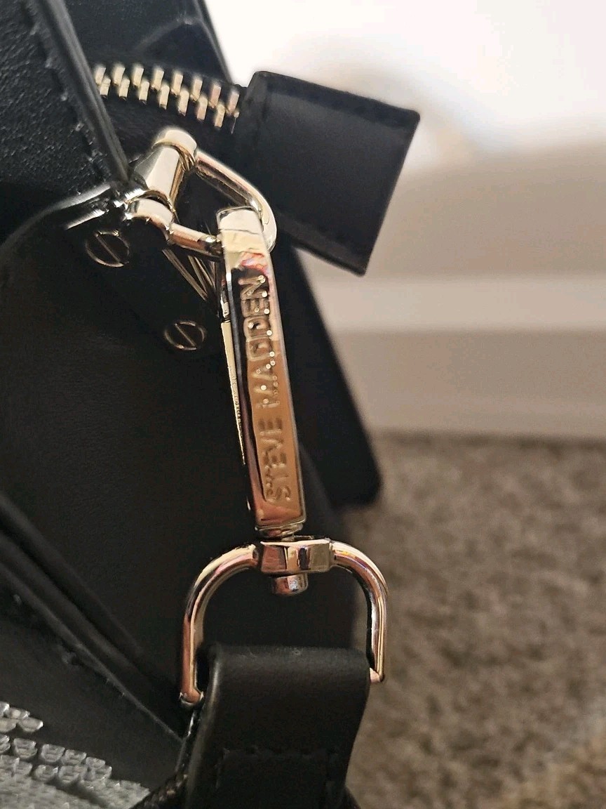 Steve Madden Bevelyn Rhinestone Logo Silver Satchel