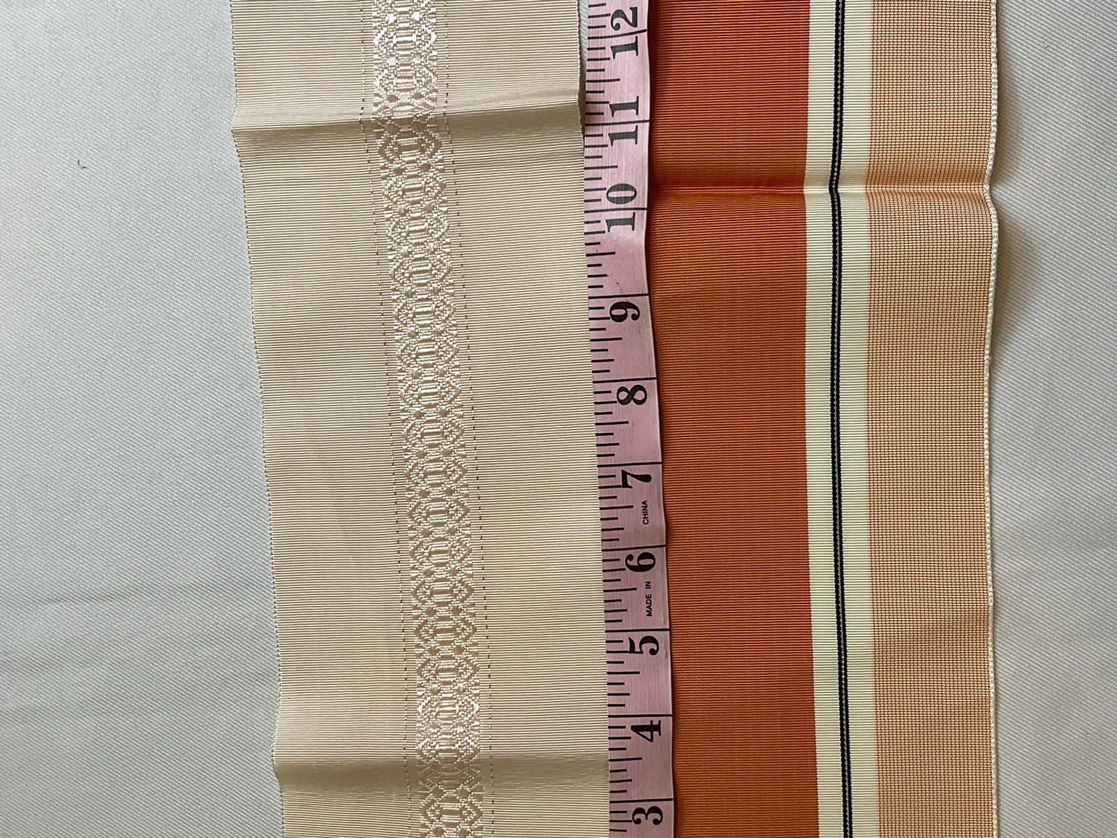 Japanese Obi Tie Waist Fabric Belt Peach Orange Stripes 40 Inches Spring Vintage