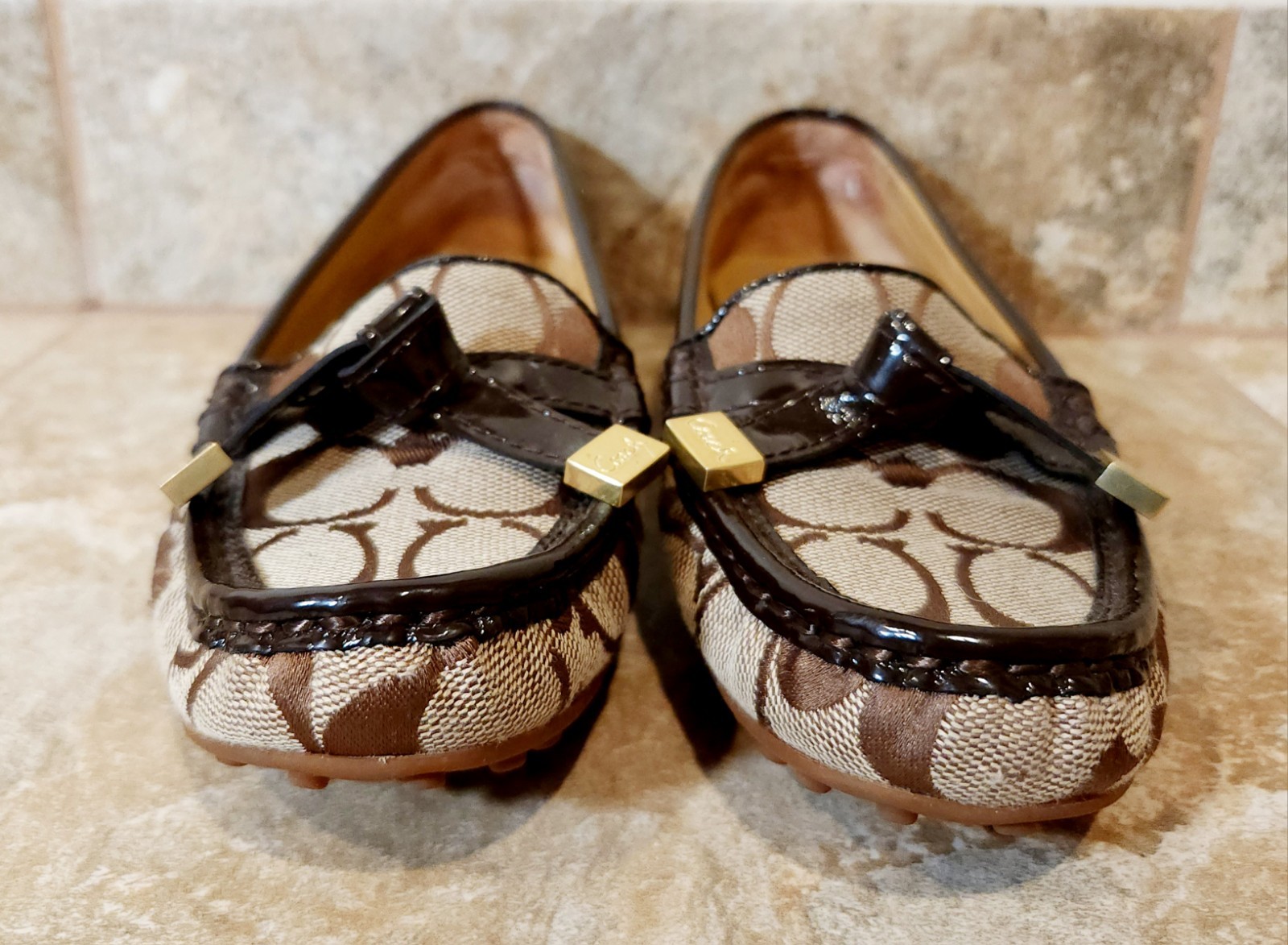 Coach | Women’s 5 B Frida Monogram CC Canvas Brown Leather Driver Loafers EUC ✨️