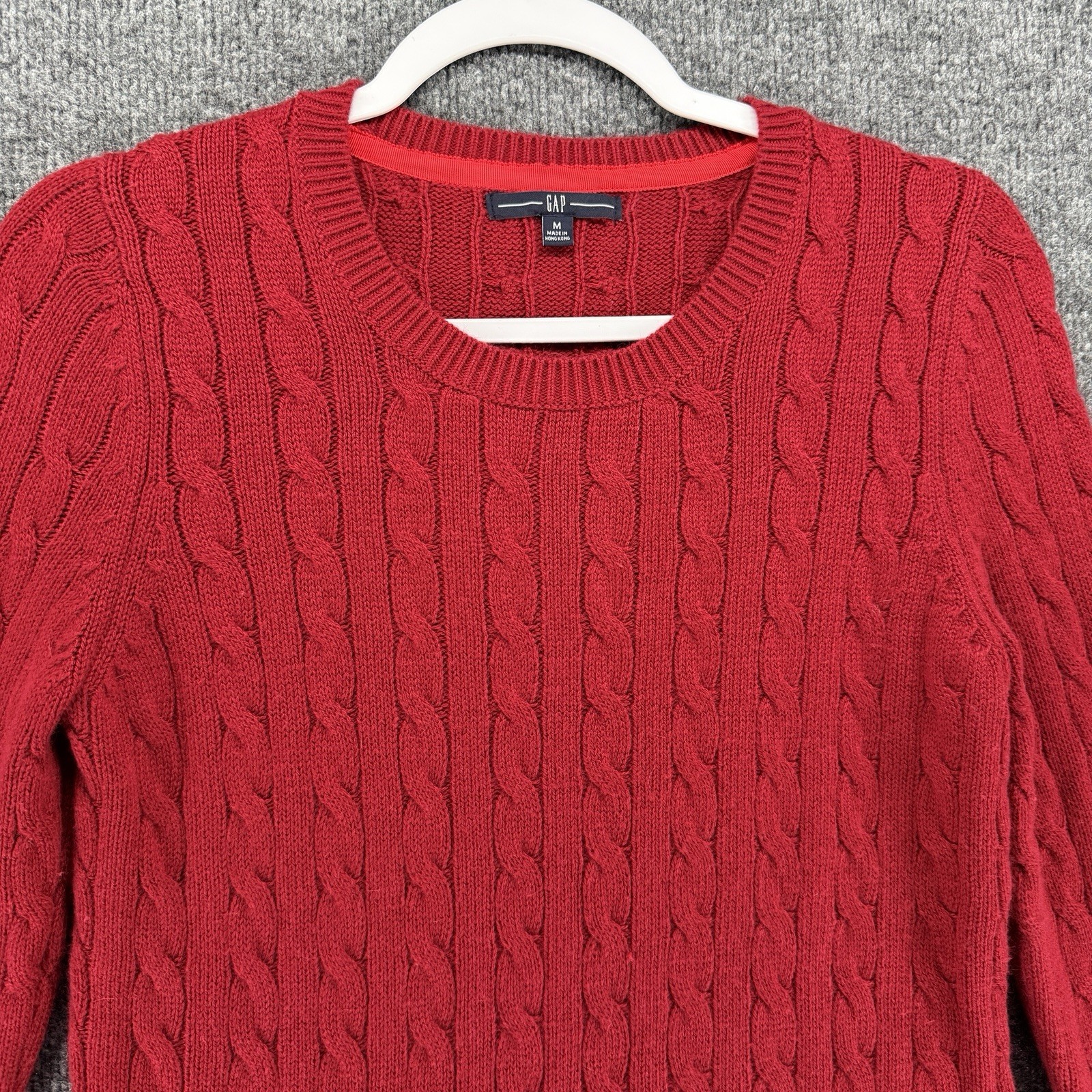 GAP Sweater Womens M Red Angora Rabbit Hair Blend Cable Knit Academia Preppy