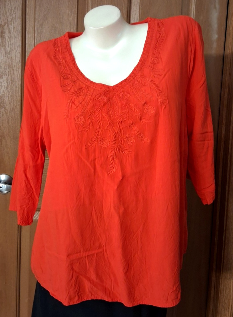 Unbranded Red Blouse V-Neck Bracelet Sleeves Embroidery Misses XL