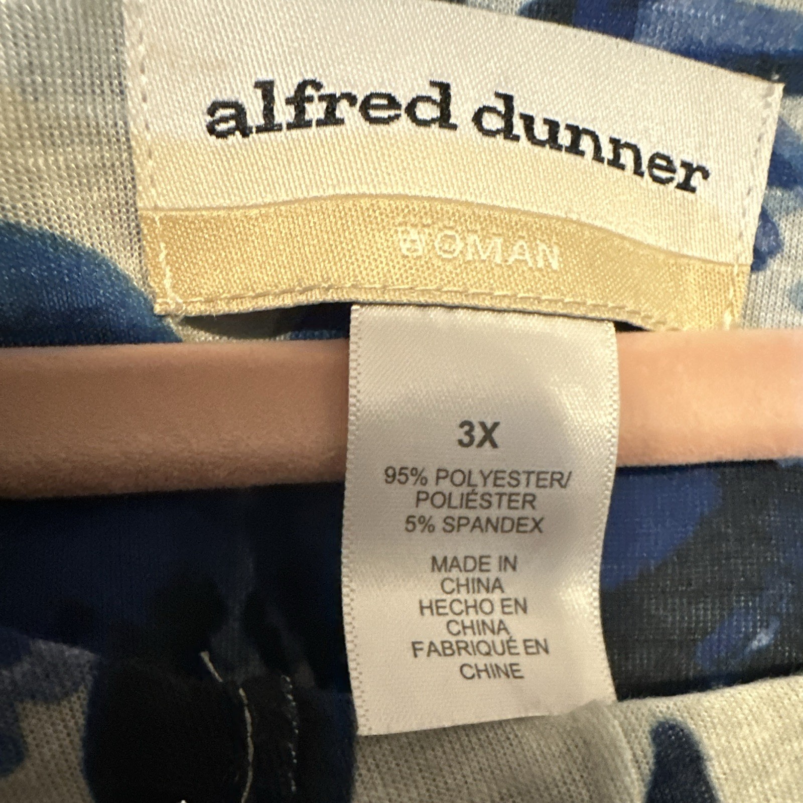 Alfred Dunner 3X Gray/Blue/Black Floral Studded Split Neck 3/4 Sleeve Knit Top