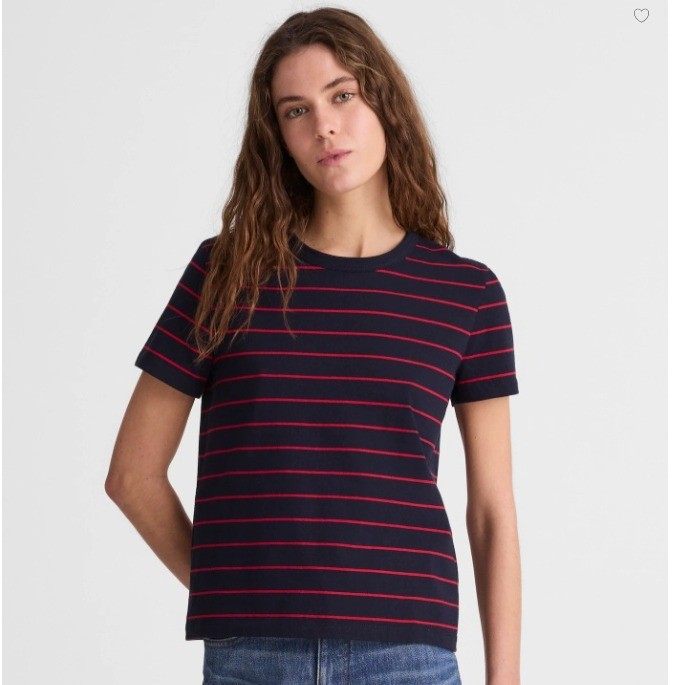 Madewell Top Womens Small Perfect Crewneck Tee Jersey Navy Red Stripe NY733