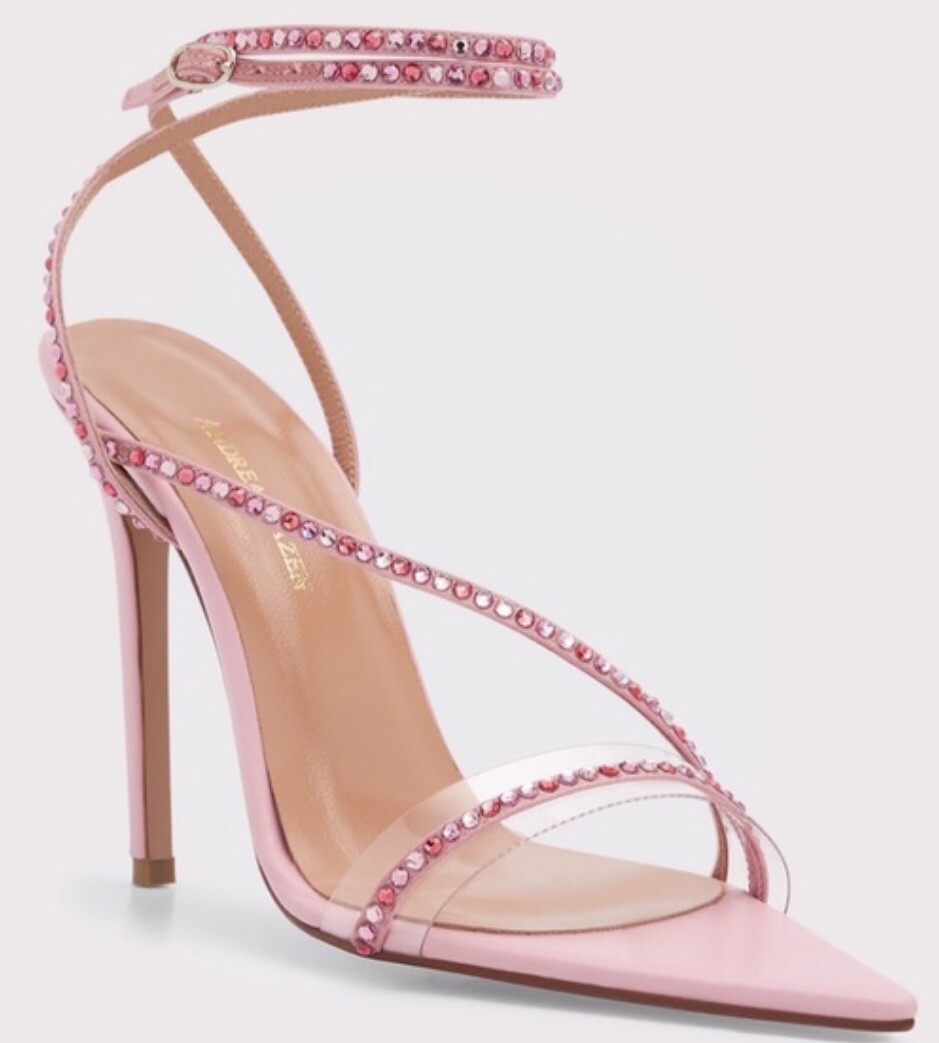 Andrea Wazen Dassy Crystal Pink Leather Heeled Satin Sandals Size 39