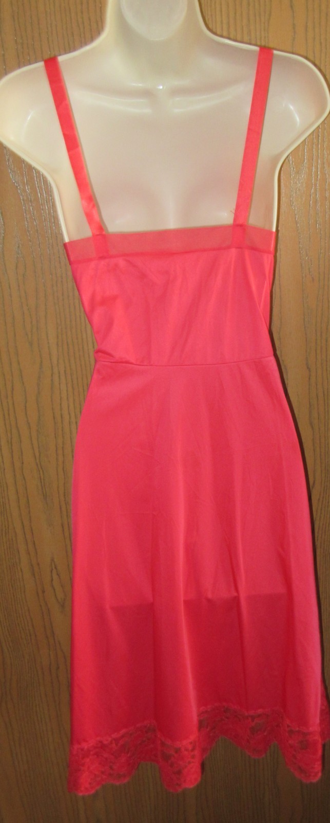 50s VASSARETTE ROSE RED NYLON LACE BUST full slip nightgown dress size 34 USA