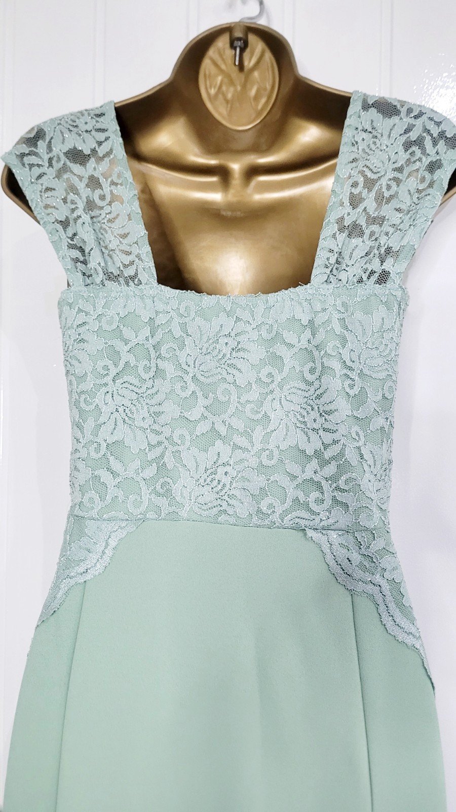 QUIZ size 10 Sage stretch fishtail maxi dress lace wedding ball prom formal NEW