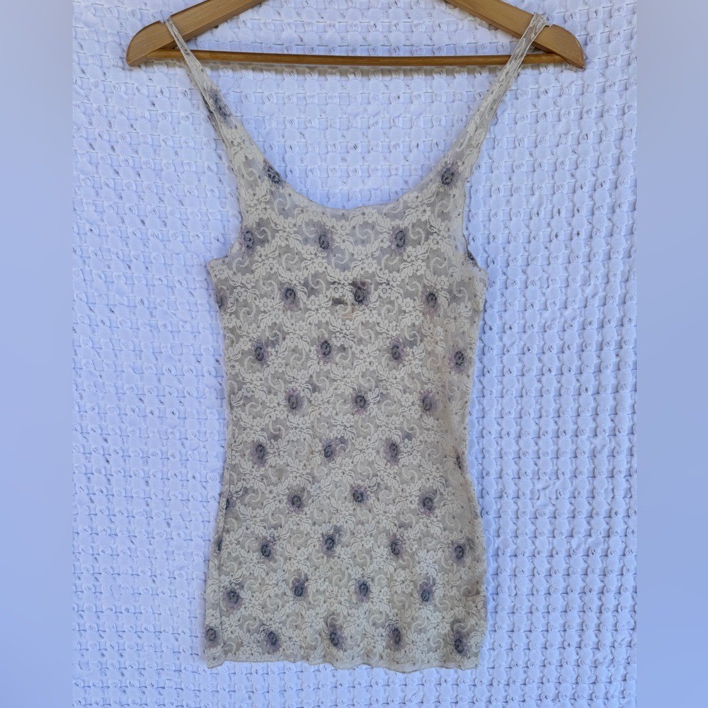 Vintage Intimately Free People Lace Cami Tank Y2K Sheer Floral Boho Small