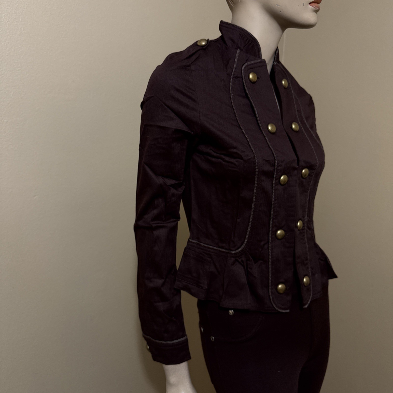 Women’s Brown Cotton Casual Stretch Slim Unlined Metal Button Hook Size S Jacket
