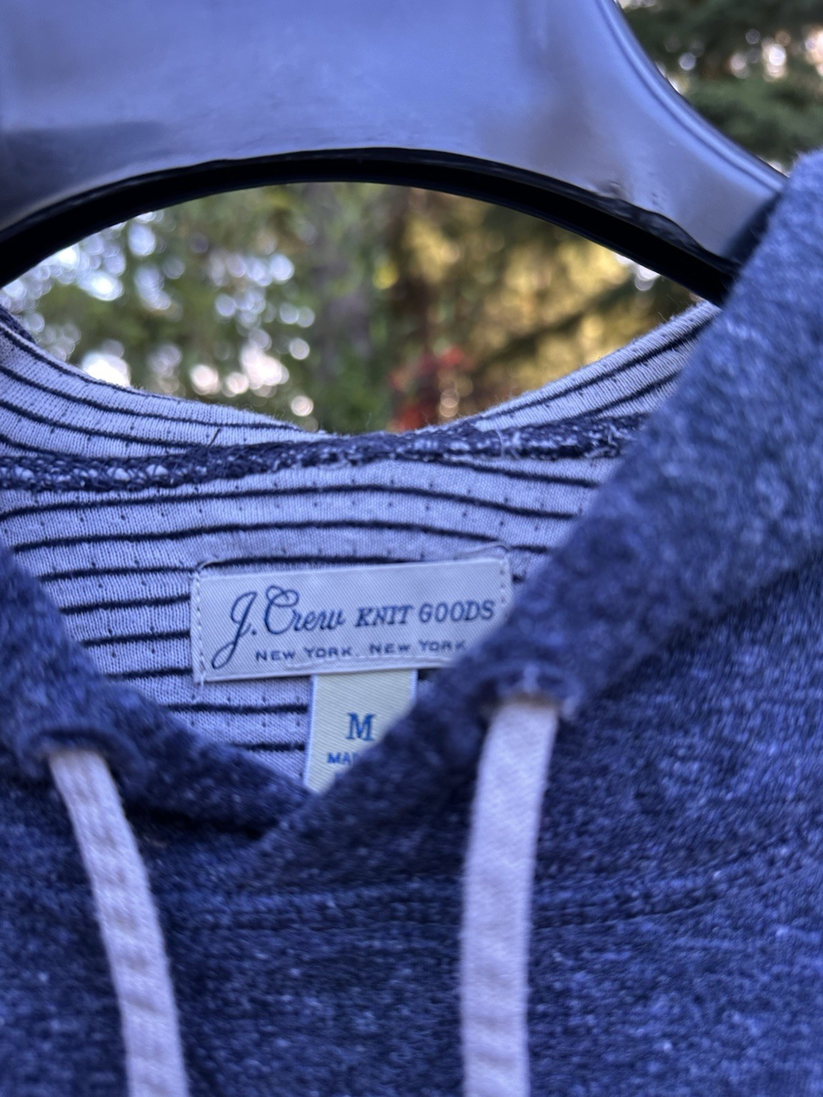 J.Crew super soft blue pullover Hoodie Men’s M Long Sleeve lined with stripe