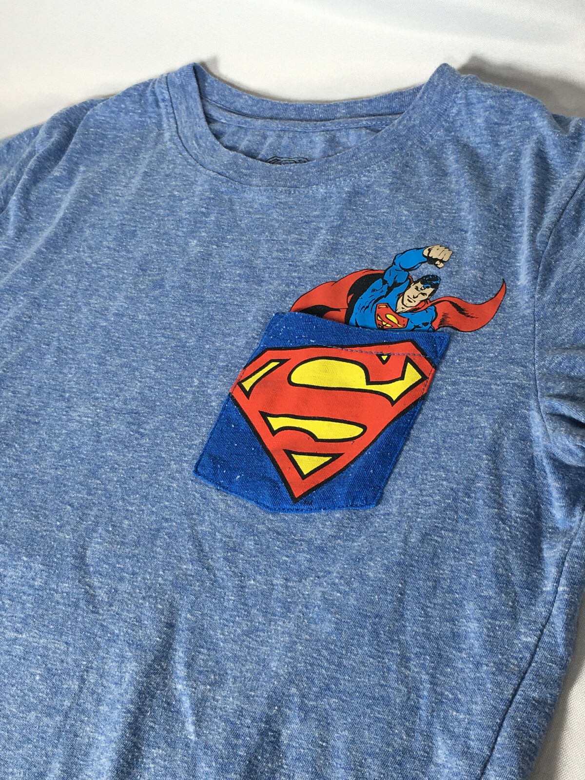 Superman Graphic Print Pocket T-Shirt Blue Heather Youth Kids Medium 8-10