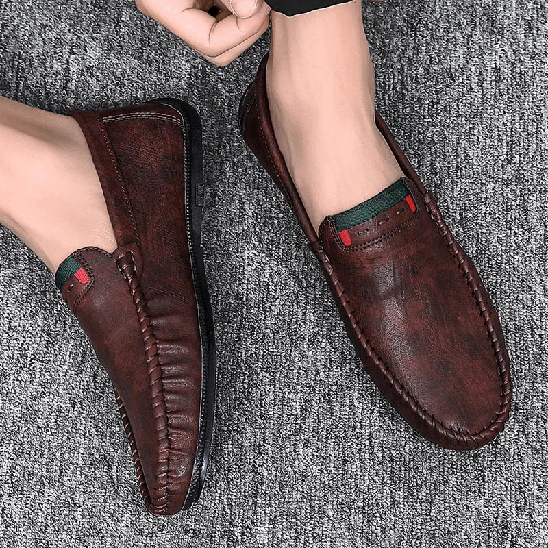Soft PU Leather Comfortable Driving Shoes Men’s Outdoor Casual Flat Boat Shoes