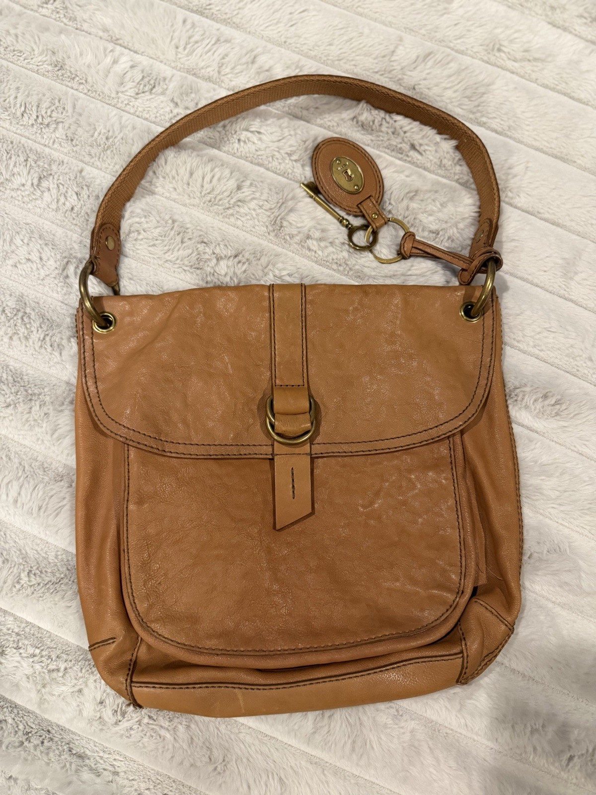 Vintage Fossil Brown Shoulder Bag Magnetic Snap Flap Key Pockets