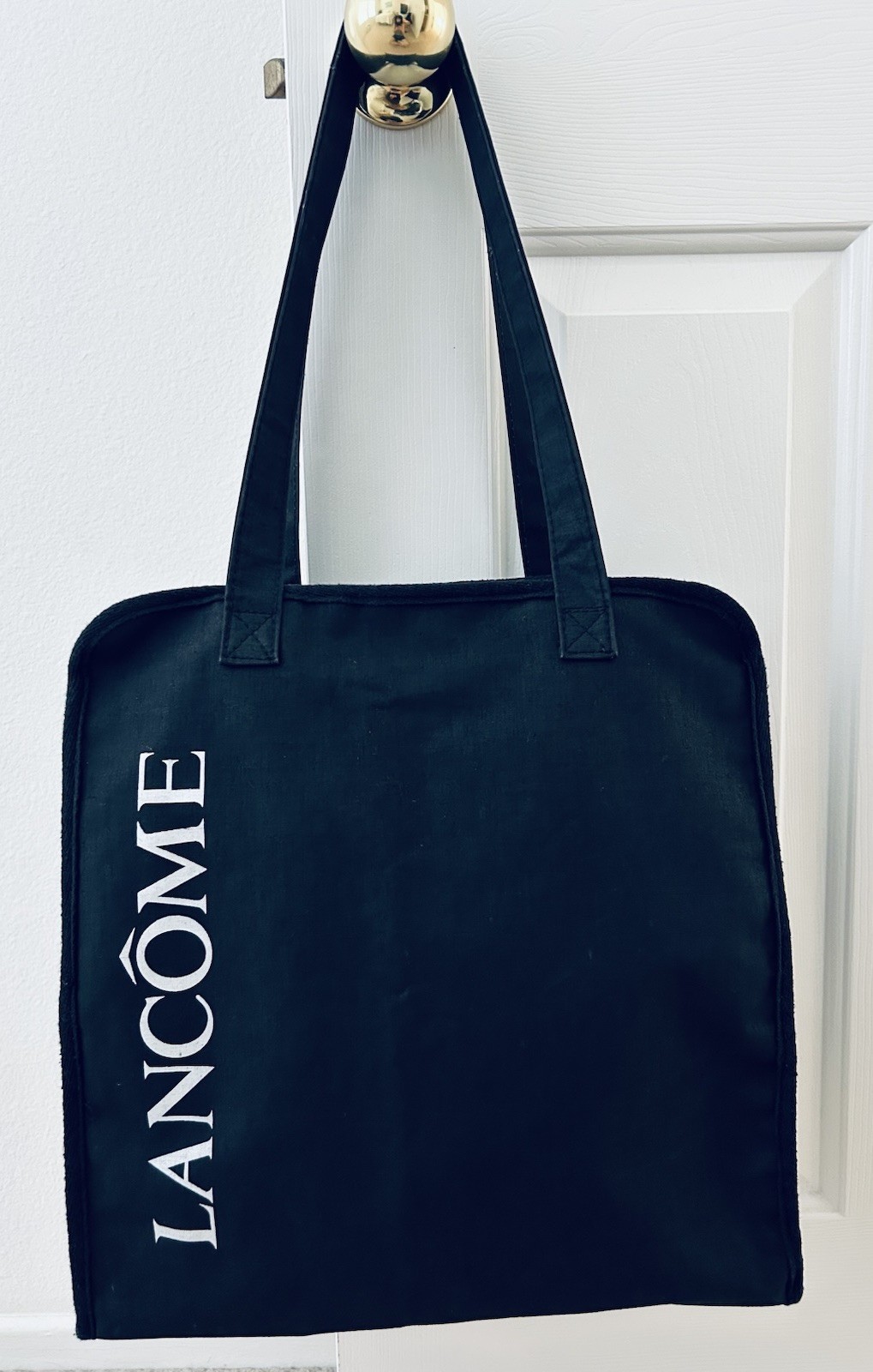 Vintage Black Lancome Logo Shoulder Tote Bag Zipper Closure 13x14x4.5 Inches