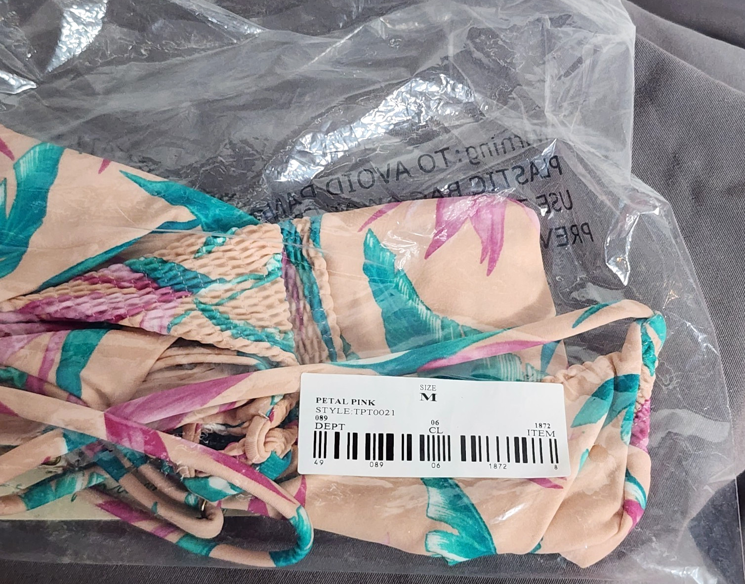 Tori Praver Swimwear Nylon Span Lined Petal Pink Floral Bikini Top Size M
