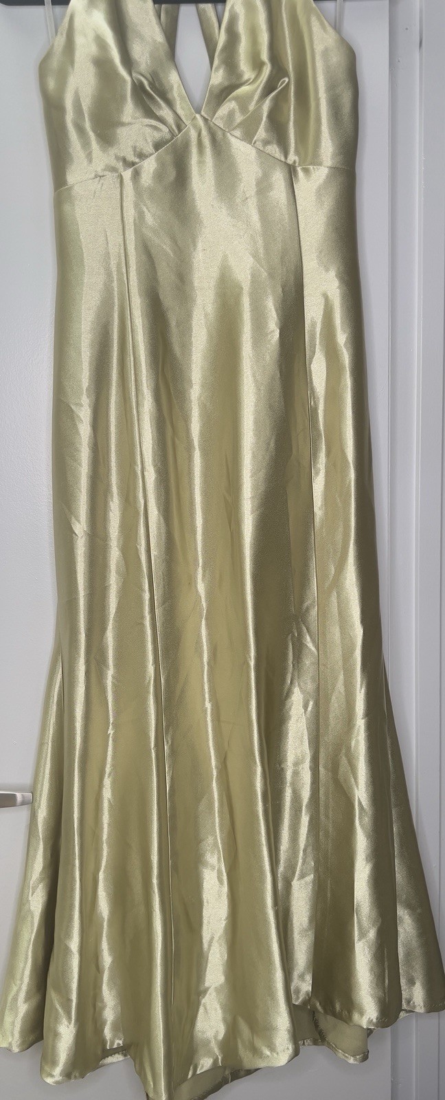 Vintage Y2K Jessica McClintock Apple Green Satin Halter Maxi Gown Fairycore