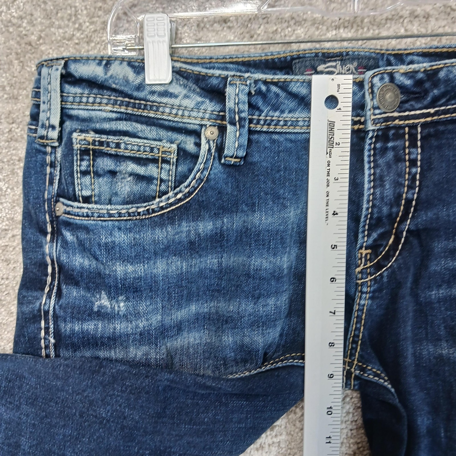 Silver Jeans Co Sam Boyfriend Jeans Womens W32 L27 Blue Distressed Stretch