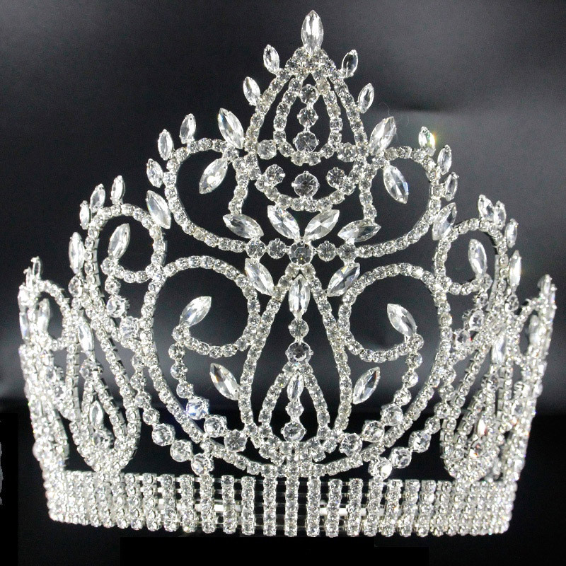 17cm Tall Crystal Huge Tiara Crown Wedding Bridal Queen Princess Prom Adjustable