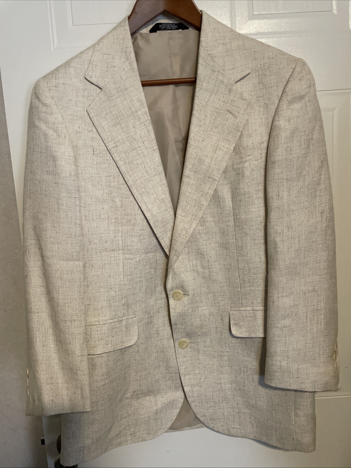 Haggar Clothing Co. Blazer Mens Size 38R Linen Blend Ivory Beige Lined Jacket