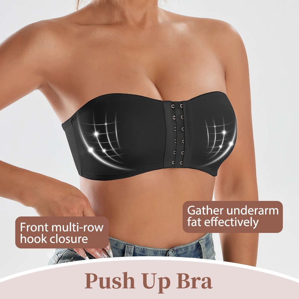 3 Pack Strapless Front Hook Bra Wireless Anti Slip Removable Pads Bandeau Bra
