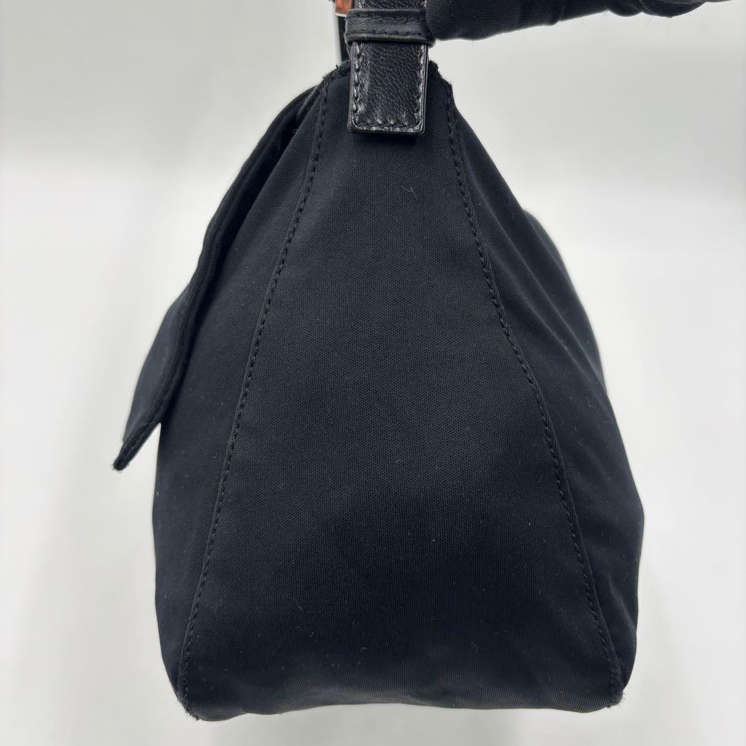 FENDI Mamma Baguette 26325 Shoulder Bag Black Leather Cotton Jersey