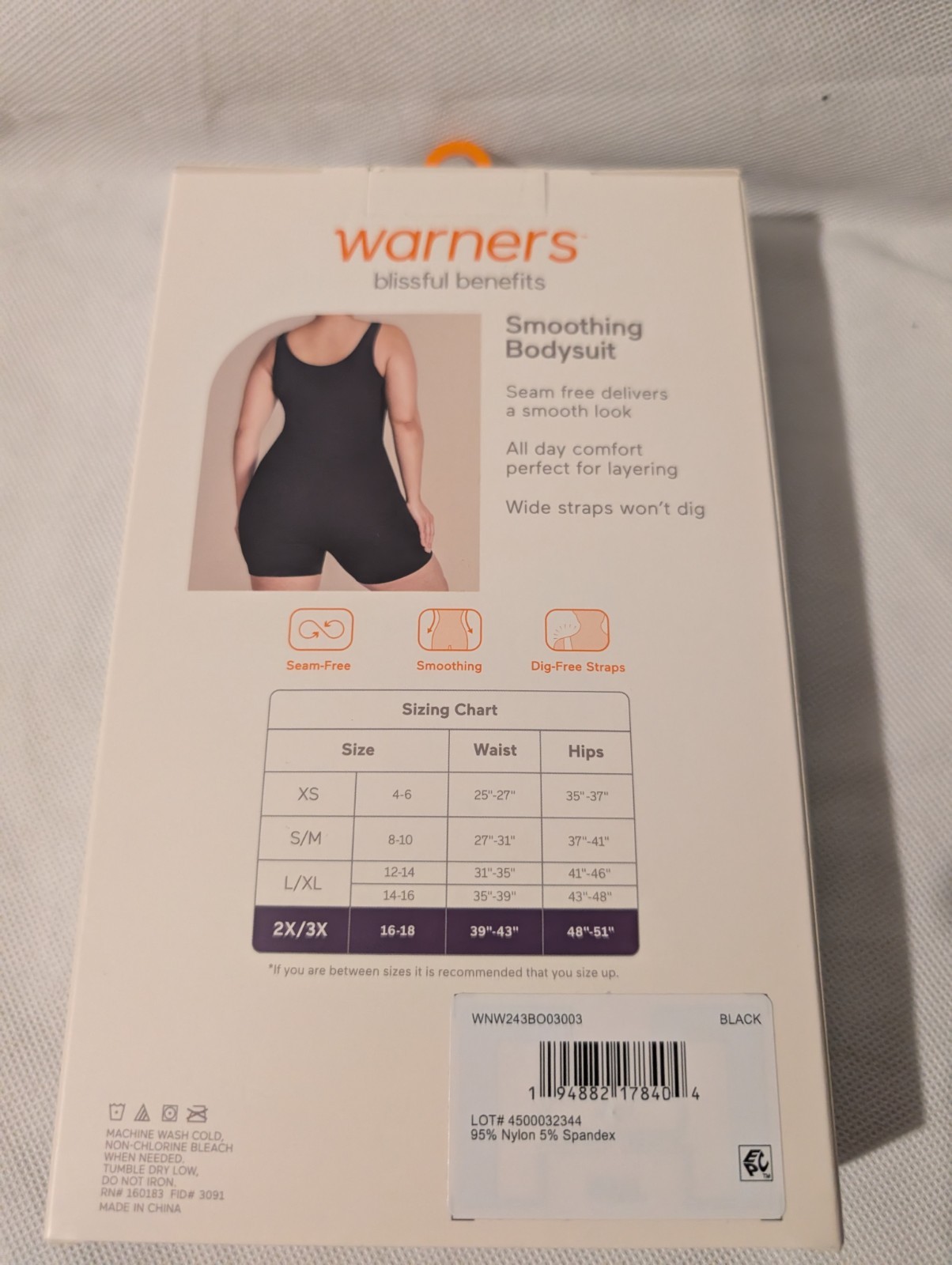 Warner’s Shapewear Bodysuit Tummy Control Seamless Smoothing Romper Black 2X/3X